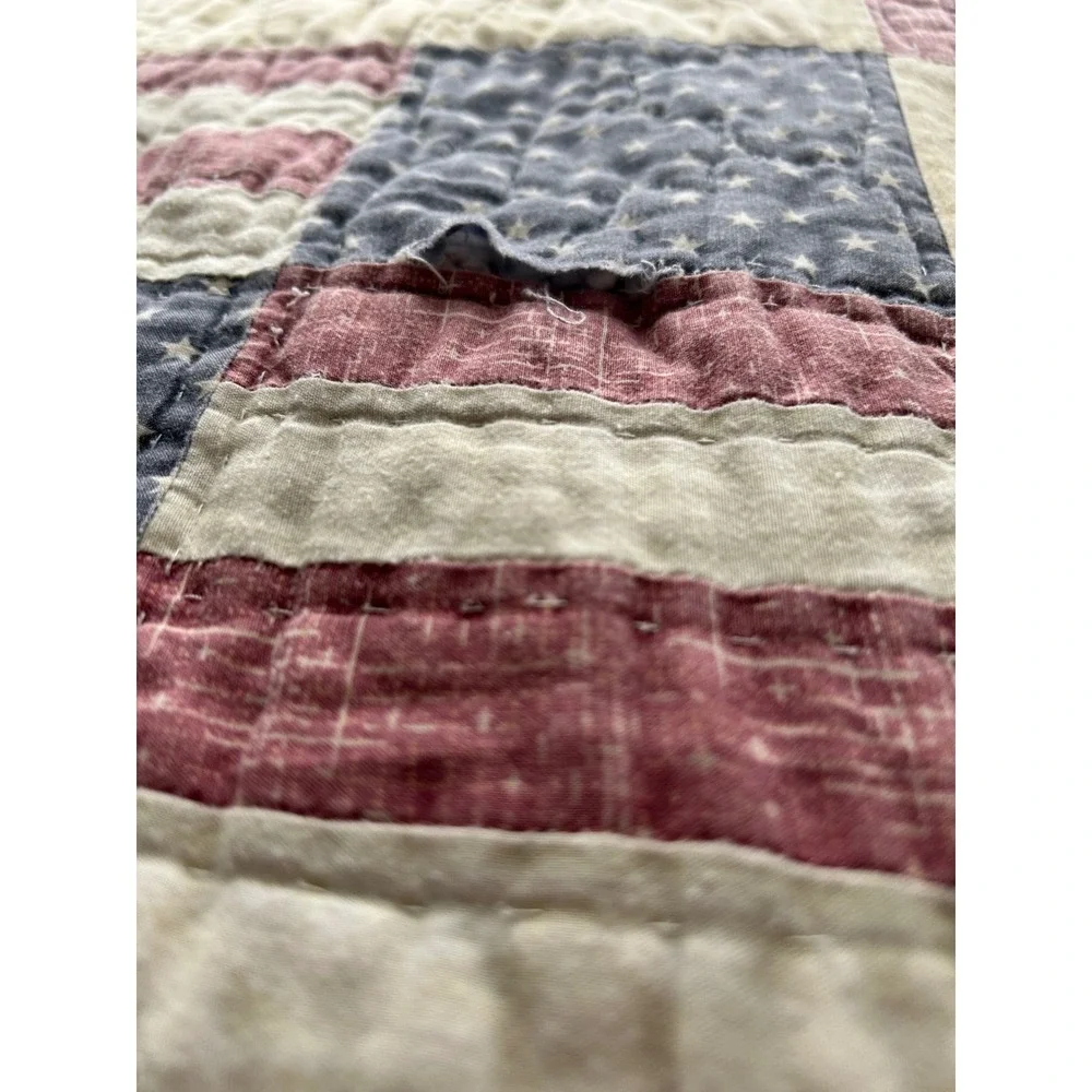 Americana Patchwork Quilt Set Full Queen Red White Blue Stars Rustic Farmhouse